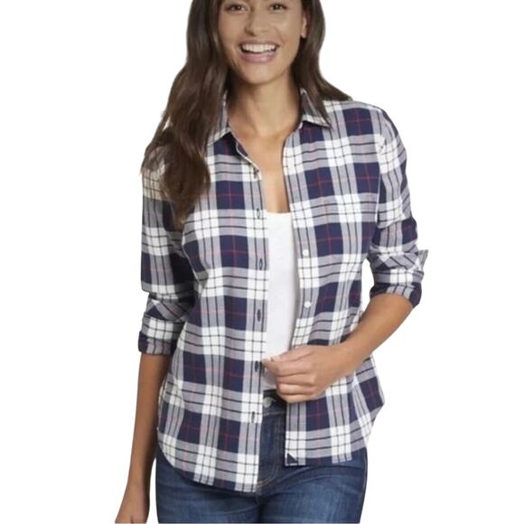 UNTUCKit Blue White Buffalo Plaid Button Down Shirt Women’s 4 - Picture 1 of 5